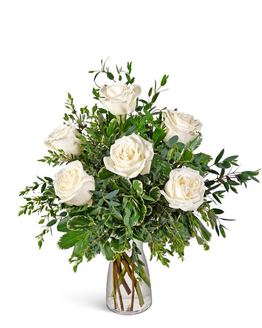 Half Dozen White Roses from Baker Florist in Dover, OH