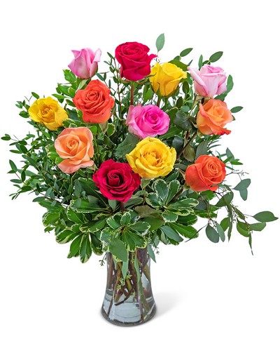 One Dozen Vibrant Roses from Baker Florist in Dover, OH