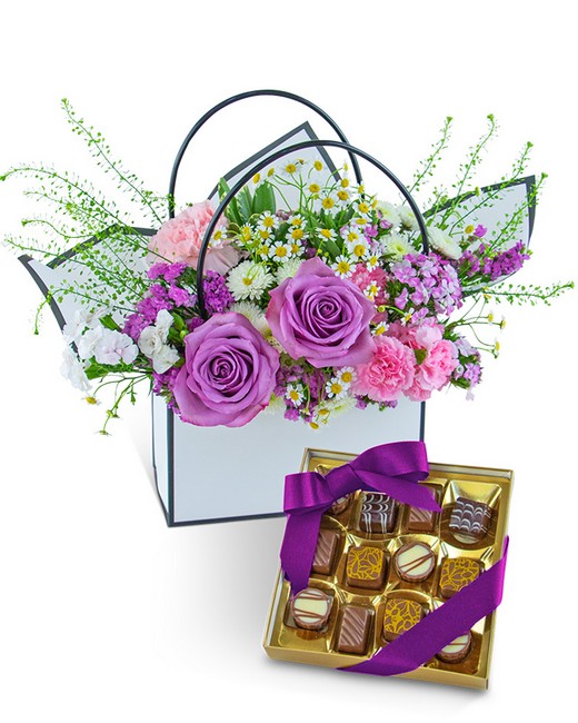 Roses and Chocolate Blooming Tote Ensemble from Baker Florist in Dover, OH