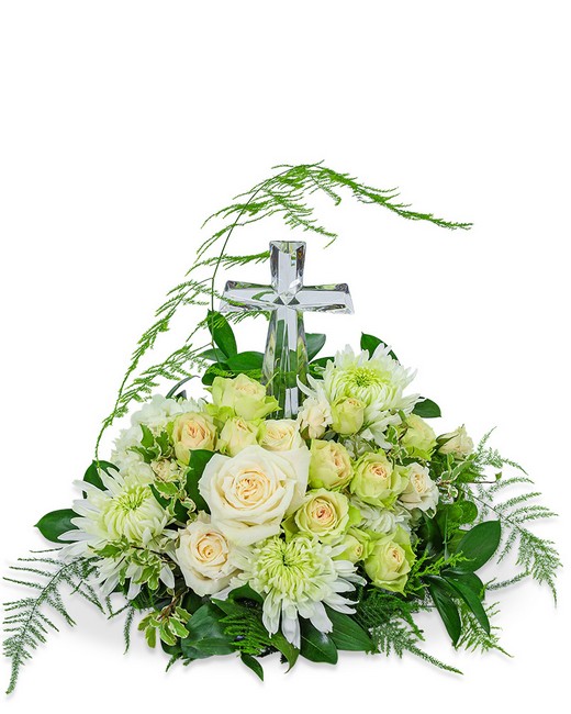 Serenity Centerpiece with Crystal Cross Keepsake from Baker Florist in Dover, OH